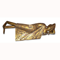 Buddha  With Gold Painted, Handmade From Albesia Wood