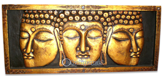 Buddha Panel With Gold Painted, Handmade From Albesia Wood