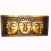 Buddha Panel With Gold Painted, Handmade From Albesia Wood