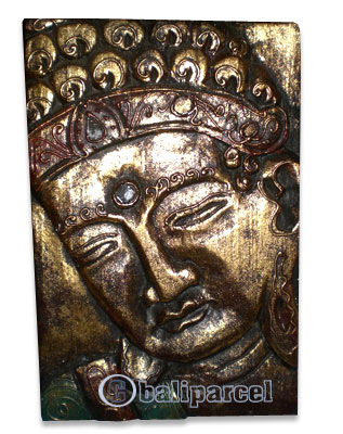 Buddha Panel With Gold Painted, Handmade From Albesia Wood