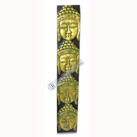 Buddha Panel With Green Painted, Handmade From Albesia Wood