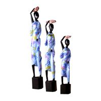 Women Statue Set Of 3, Handmade From Albesia Wood