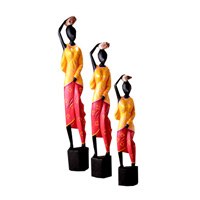 Women Statue Set Of 3, Handmade From Albesia Wood