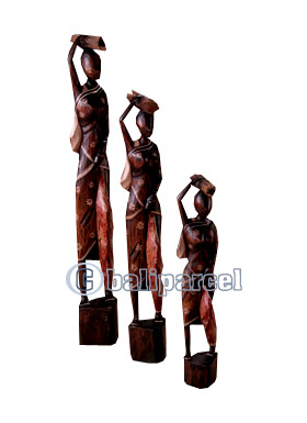Women Statue Set Of 3, Handmade From Albesia Wood