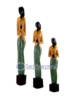 Women Statue Set Of 3, Handmade From Albesia Wood