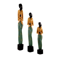 Women Statue Set Of 3, Handmade From Albesia Wood