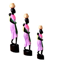Women Statue Set Of 3, Handmade From Albesia Wood