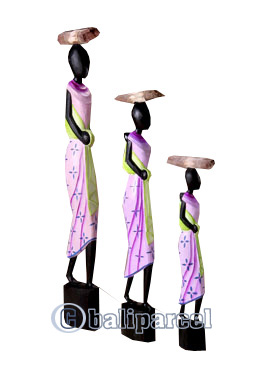 Women Statue Set Of 3, Handmade From Albesia Wood