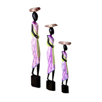 Women Statue Set Of 3, Handmade From Albesia Wood