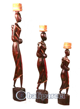 Women Statue Set Of 3, Handmade From Albesia Wood
