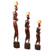Women Statue Set Of 3, Handmade From Albesia Wood