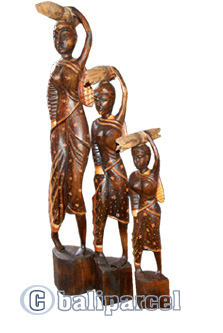 Women Statue Set Of 3, Handmade From Albesia Wood
