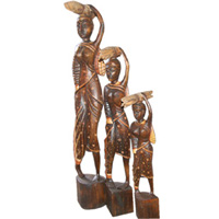 Women Statue Set Of 3, Handmade From Albesia Wood