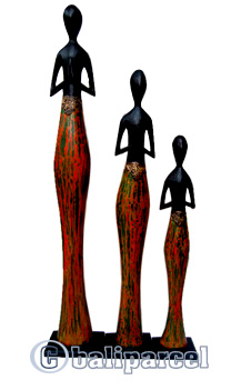 Man Statue Set Of 3, Handmade From Albesia Wood