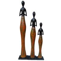 Man Statue Set Of 3, Handmade From Albesia Wood