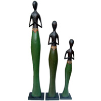 Man Statue Set Of 3, Handmade From Albesia Wood