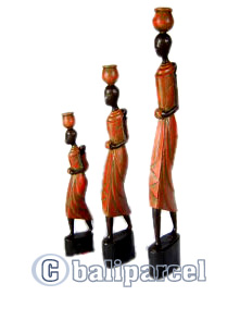 Women Statue Set Of 3, Handmade From Albesia Wood