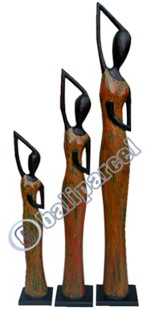Women Statue Set Of 3, Handmade From Albesia Wood