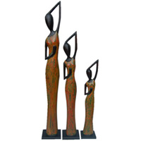 Women Statue Set Of 3, Handmade From Albesia Wood