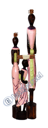 Women Statue Set Of 3, Handmade From Albesia Wood