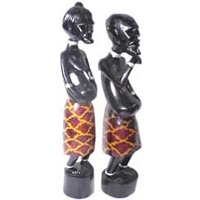 Tanimar Statue Set Of 2, Handmade From Mahogany Wood