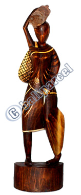 Women Statue Set Of 3, Handmade From Albesia Wood
