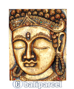 Buddha Wallhanging With Gold Painted, Handmade From Albesia Wood