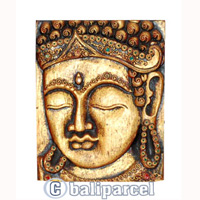 Buddha Wallhanging With Gold Painted, Handmade From Albesia Wood