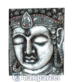 Buddha Wallhanging With Silver Painted, Handmade From Albesia Wood