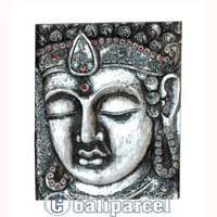 Buddha Wallhanging With Silver Painted, Handmade From Albesia Wood