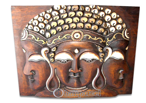 Buddha Wallhanging Antique, Handmade From Albesia Wood