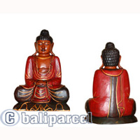 Buddha With Painted, Handmade From Albesia Wood