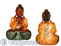 Buddha With Painted, Handmade From Albesia Wood