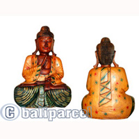 Buddha With Painted, Handmade From Albesia Wood