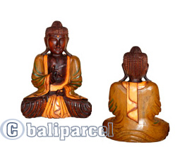 Buddha With Painted, Handmade From Albesia Wood