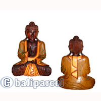 Buddha With Painted, Handmade From Albesia Wood
