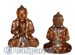 Buddha With Painted, Handmade From Albesia Wood