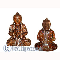 Buddha With Painted, Handmade From Albesia Wood