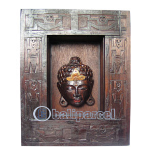 Buddha With Frame, Handmade From Albesia Wood