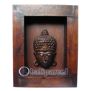 Buddha With Frame, Handmade From Albesia Wood