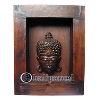 Buddha With Frame, Handmade From Albesia Wood