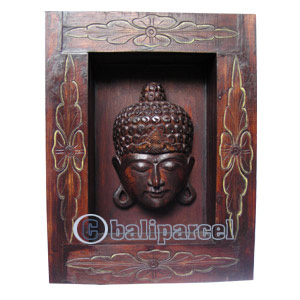 Buddha With Frame, Handmade From Albesia Wood