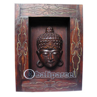 Buddha With Frame, Handmade From Albesia Wood