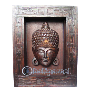 Buddha With Frame, Handmade From Albesia Wood