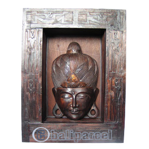 Buddha With Frame, Handmade From Albesia Wood