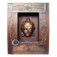 Buddha With Frame, Handmade From Albesia Wood