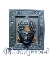 Buddha With Frame, Handmade From Albesia Wood