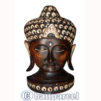 Buddha Mask Antique With Stand, Handmade From Albesia Wood