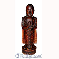Buddha Standing Antique, Handmade From Albesia Wood