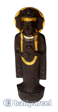 Buddha Standing Antique, Handmade From Albesia Wood